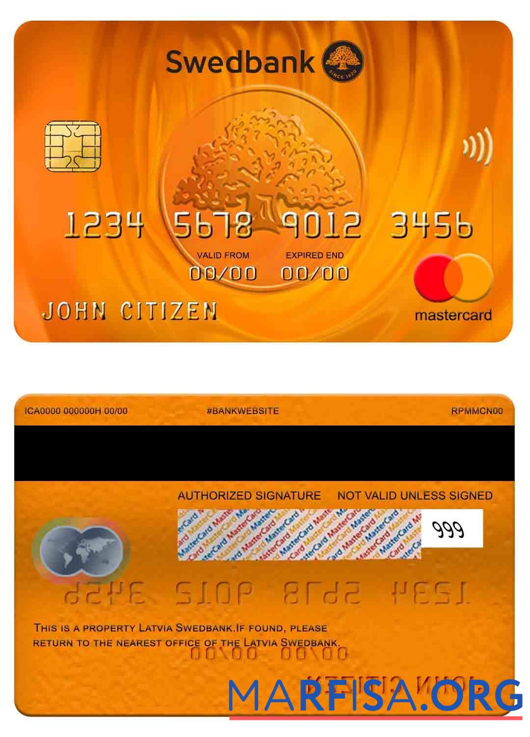 Blank Latvia Swedbank mastercard real example
